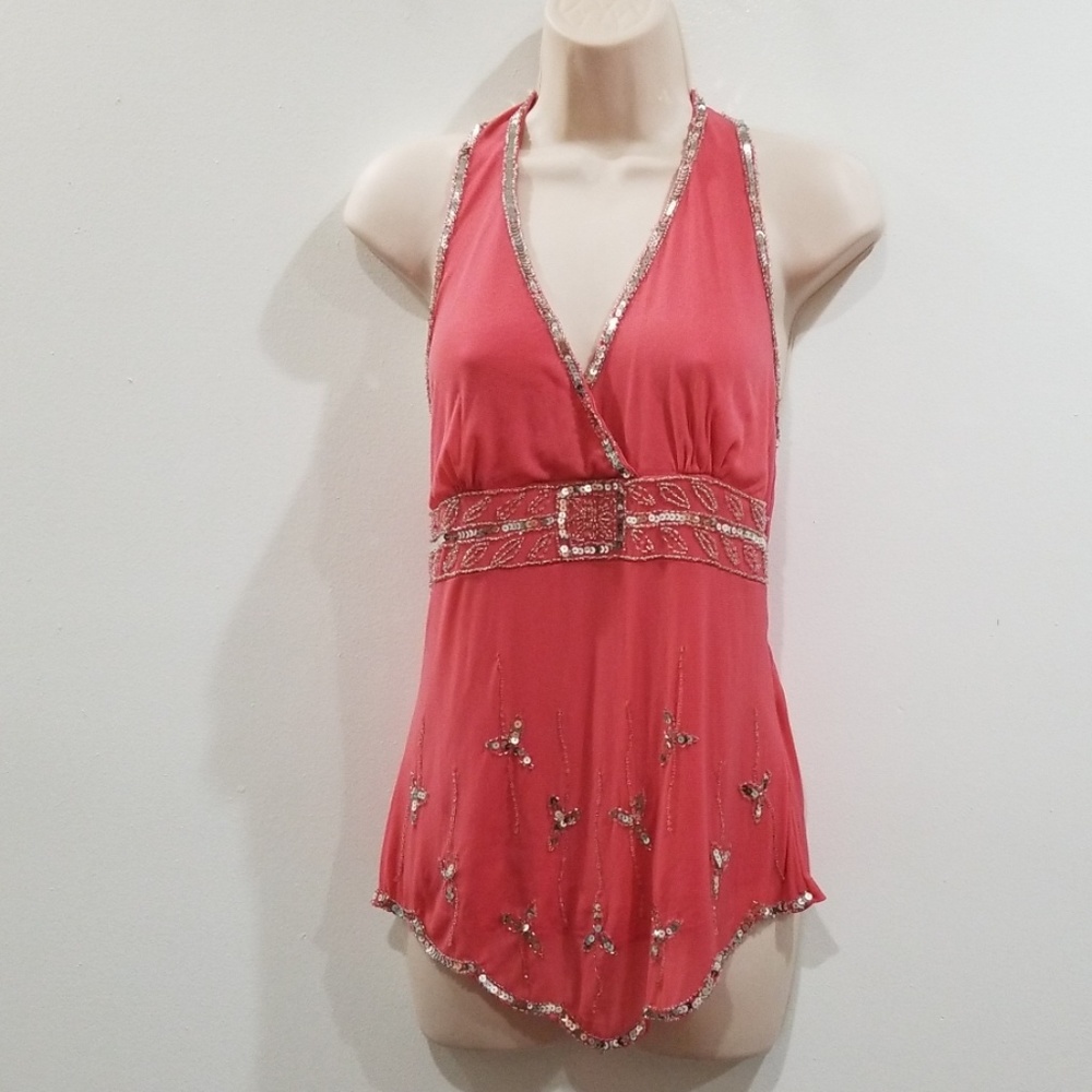 Body central Coral silver sequin and beaded top